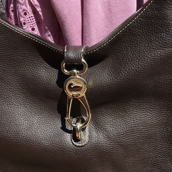 DOONEY AND BOURKE BROWN LEATHER WOVEN DETAILS GOLD HARDWARE - Picture 8 of 15